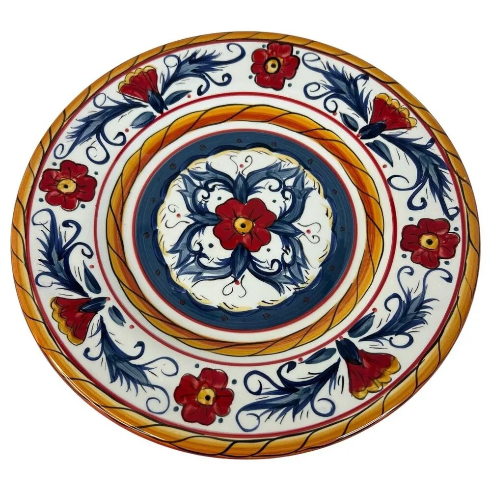 3 Tabletops Gallery Italiano Red Salad Luncheon Plates‎ Round Hand Painted 8.75